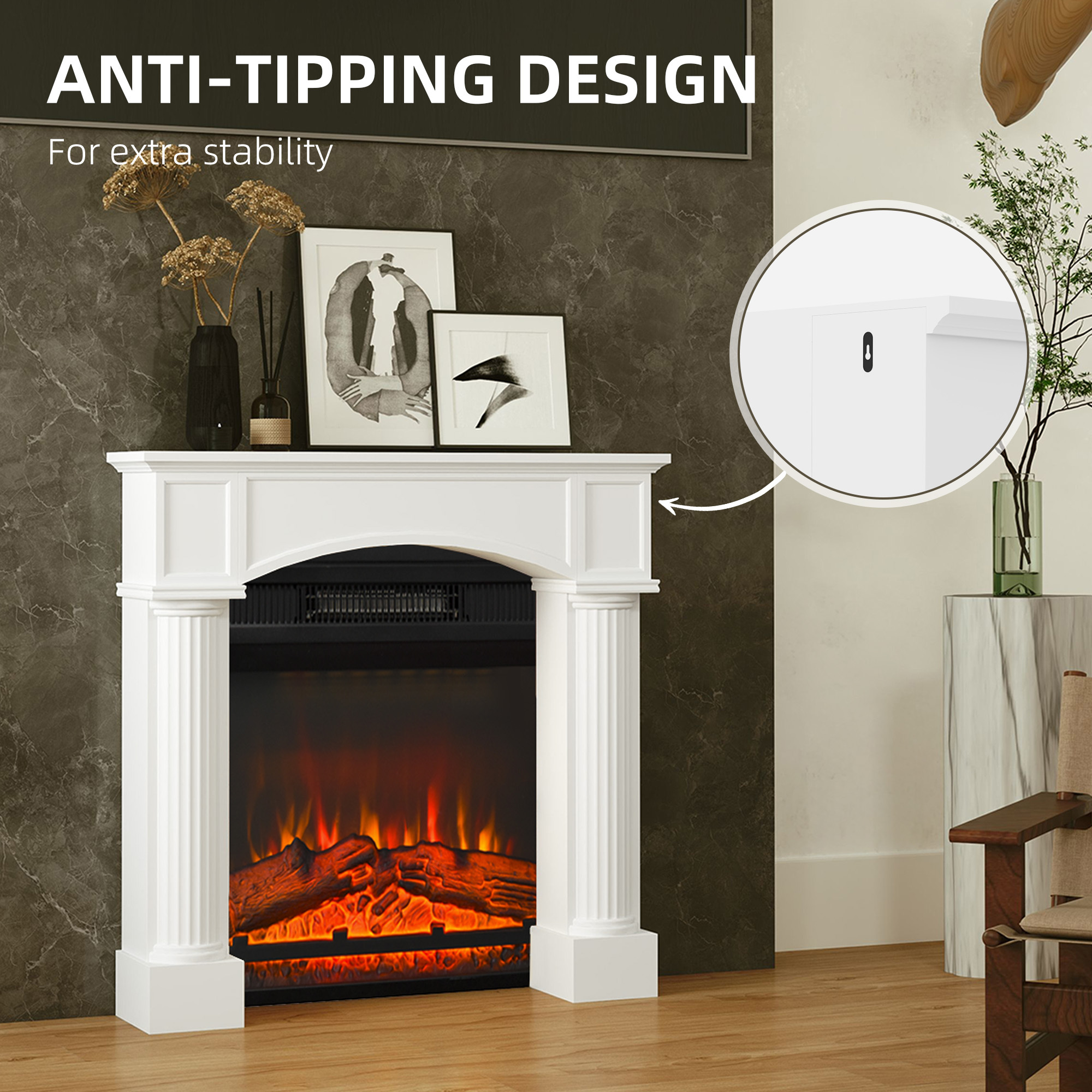 Modern Fireplace Mantel, Freestanding Fireplace Surround For Electric Fireplaces, 43.3 W X 39.8 H, White - Image 3