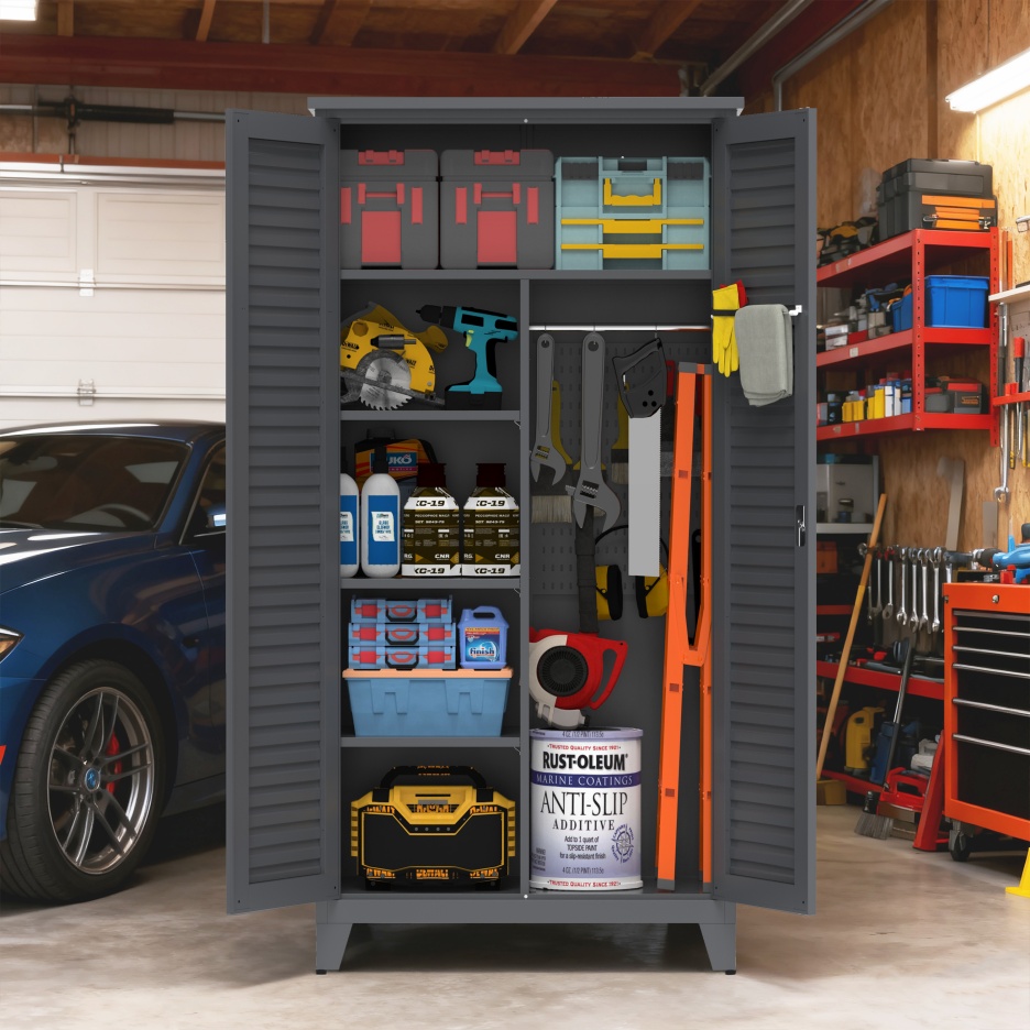 73'' Tall Metal Tool Storage Cabinet, With Ample Storage Space For Garage,Warehouse,Garden,Office, Living Room,Bathroom,Utility Room Slate - Image 7