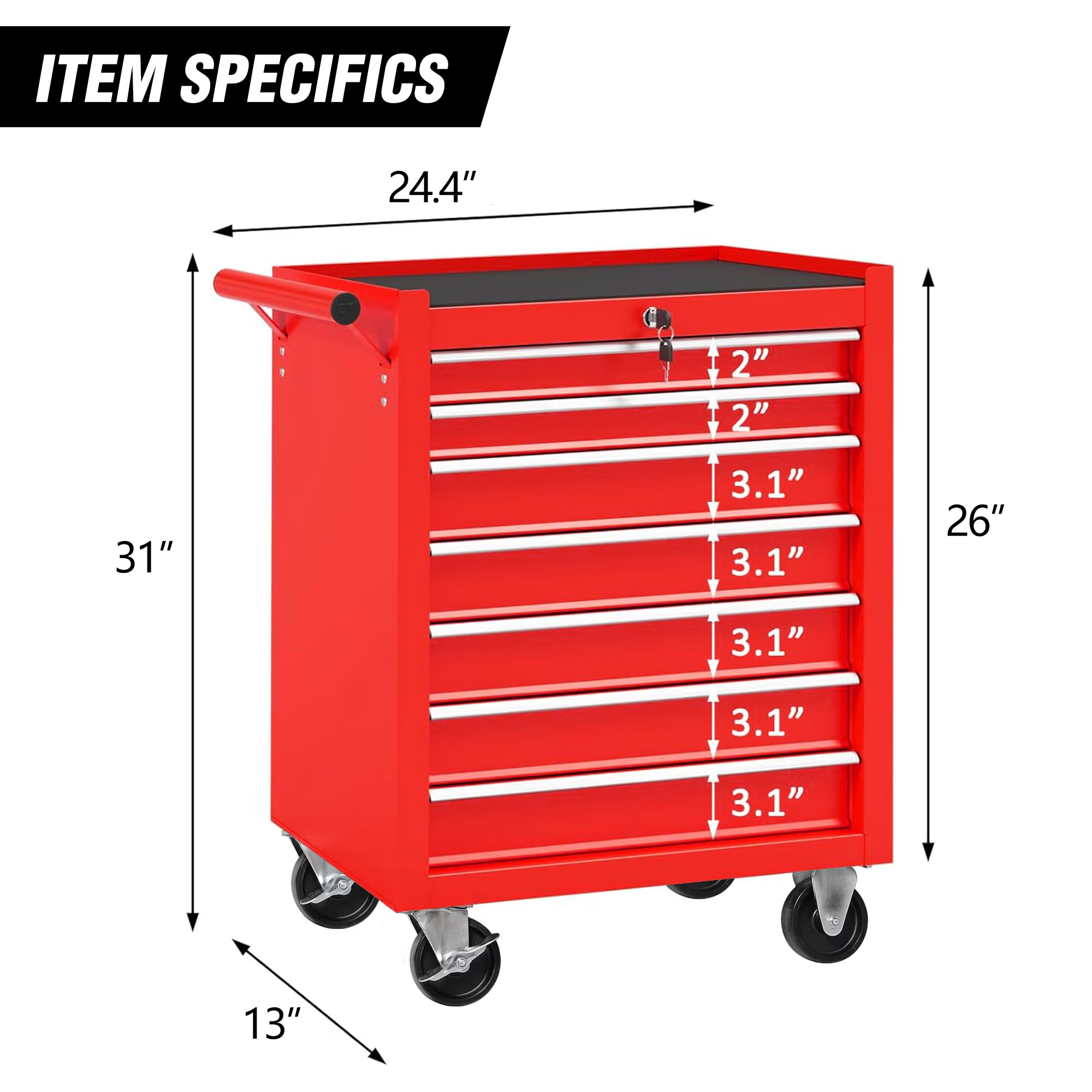 Rolling Tool Chest With 7 Drawer Tool Box With Wheels Multifunctional Tool Cart Mechanic Tool Storage Cabinet For Garage, Warehouse, Workshop, Repair Shop - Image 3