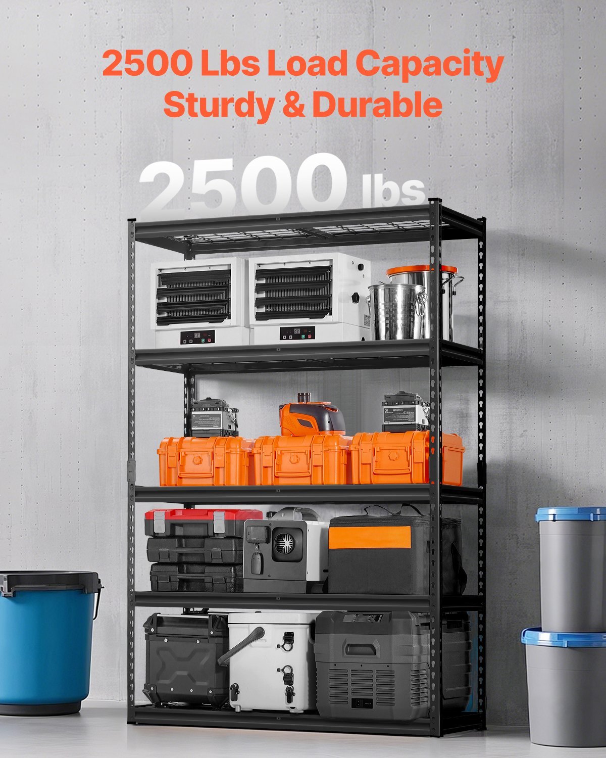 Storage Shelves, 2500 Lbs, 5 Tier Heavy Duty Garage Shelving, 18" D X 48" W X 72" H Adjustable Metal Shelves For Industrial Shelving Unit Utility Shelf, For Kitchen, Warehouse, Basement, Black - Image 3