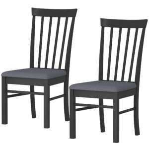 Wooden Dining Chairs Set Of 2, Farmhouse Upholstered Kitchen Chairs With Rubber Wood Frame, Black And Gray