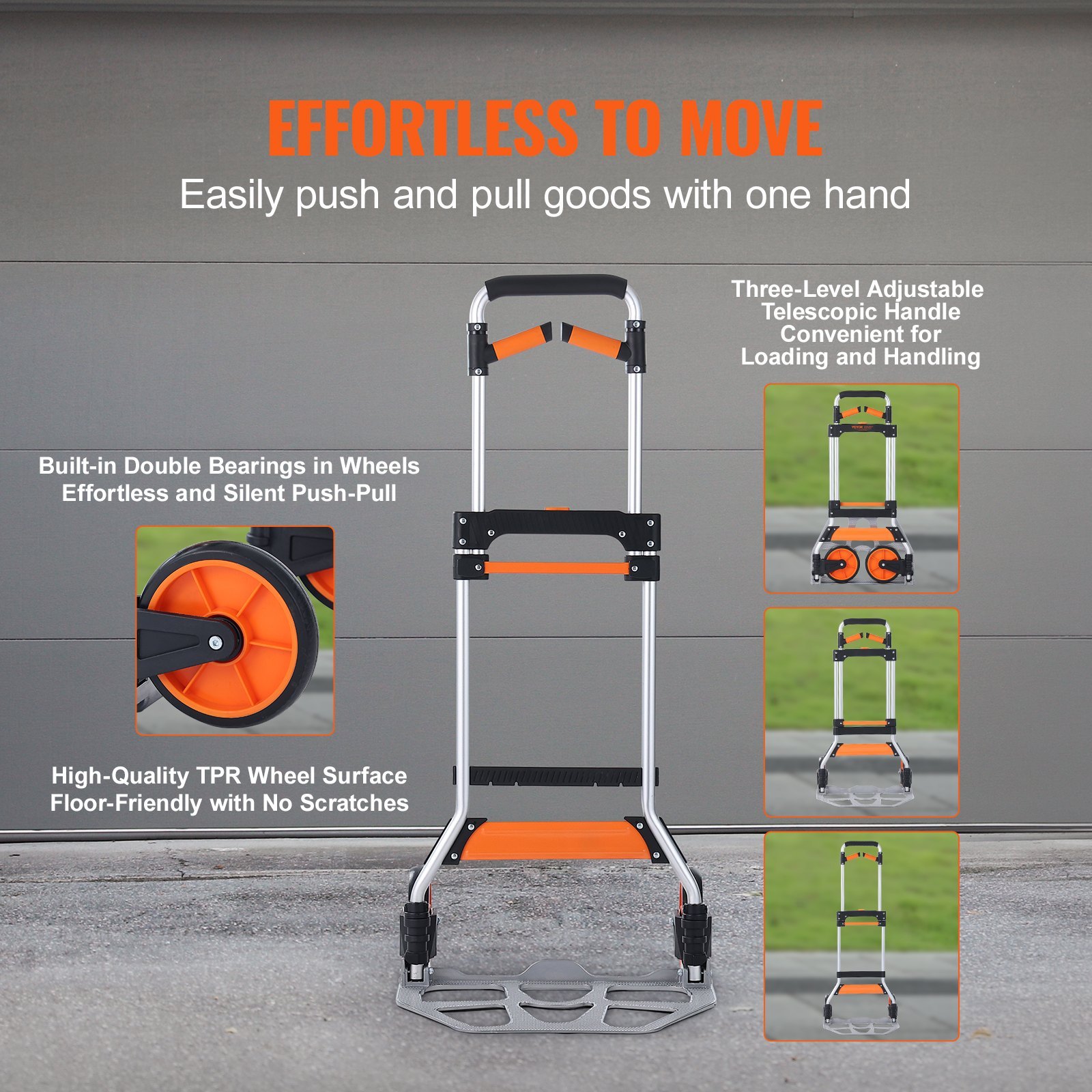 Folding Hand Truck, 309 Lbs Load Capacity, Aluminum Portable Cart, Convertible Hand Truck And Dolly With Telescoping Handle And PP+TPR Wheels, Ultra Lightweight Super Strong For Moving Warehouse - Image 2
