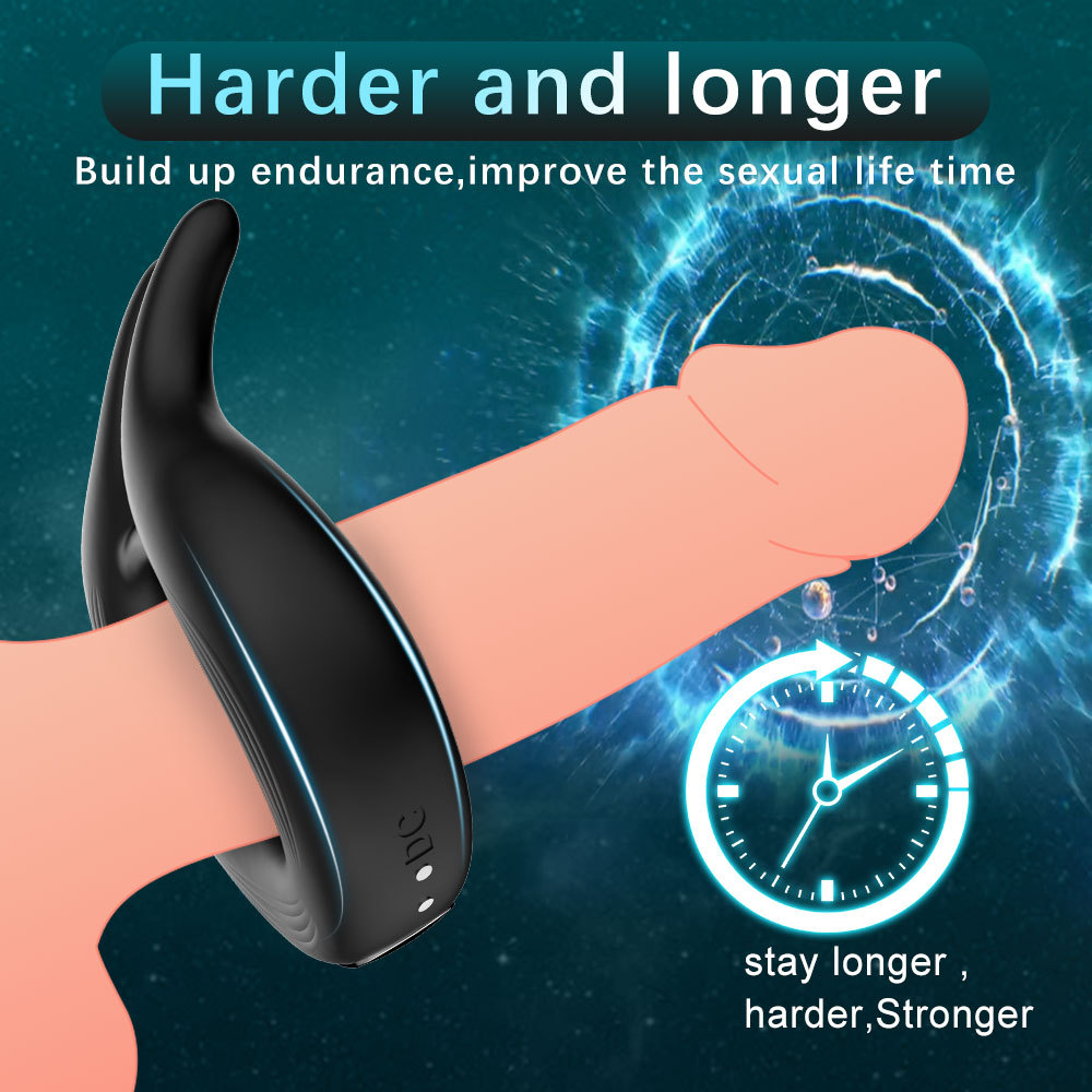 10 Frequency Magnetic Charging Rabbit Ear Cock Ring Silicone Male Vibrating Penis- Ring Adult- Products Masturbation- Device - Image 4