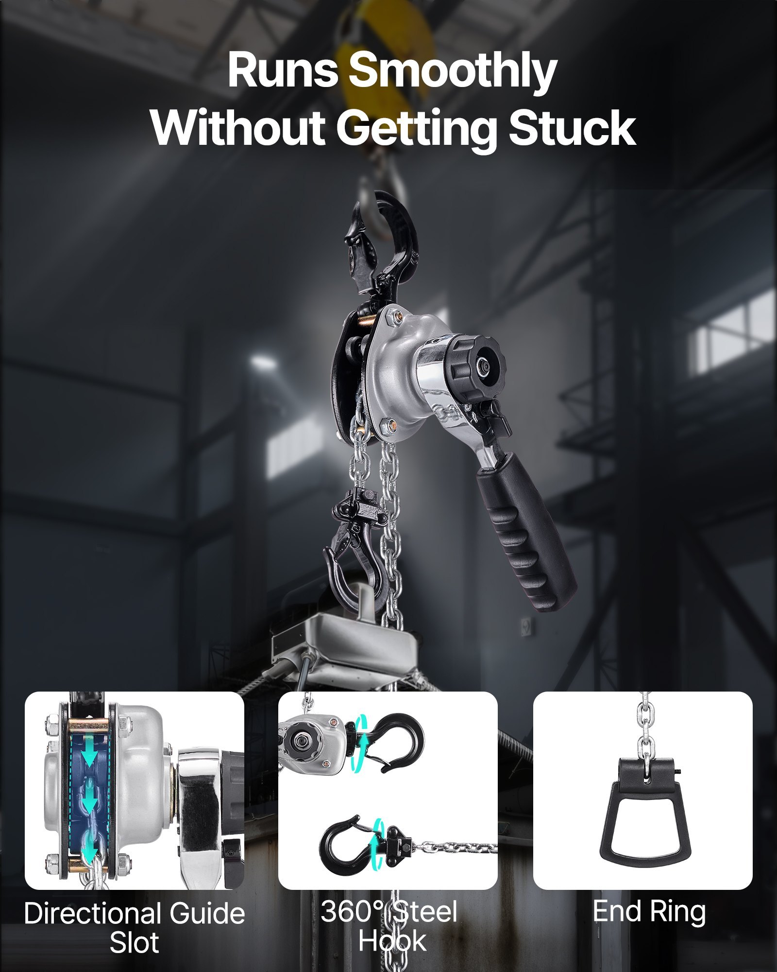 Manual Lever Chain Hoist, 1/2T 1100LBS Capacity Heavy Duty Come Along, 20FT Lift G80 Alloy Steel Chain With Dual Pawl Mechanical Brake,360°Rotating Hooks, For Warehouse Construction Garage - Image 5