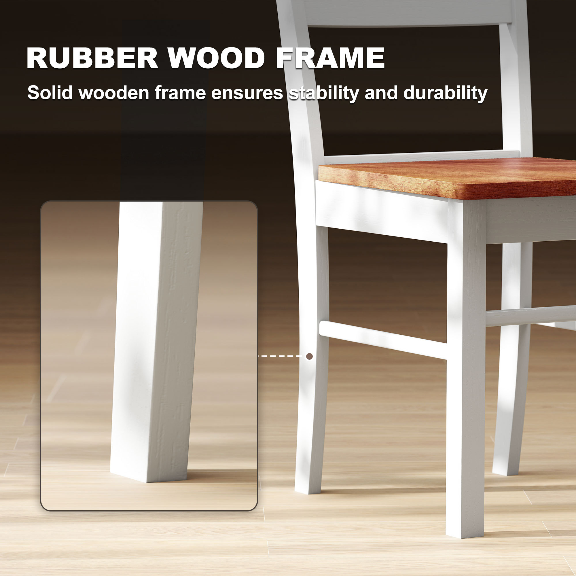 Farmhouse Dining Table Chairs, Set Of 2 Rubber Wood Kitchen Table Chairs With Open Back For Living Room, Light Gray - Image 3