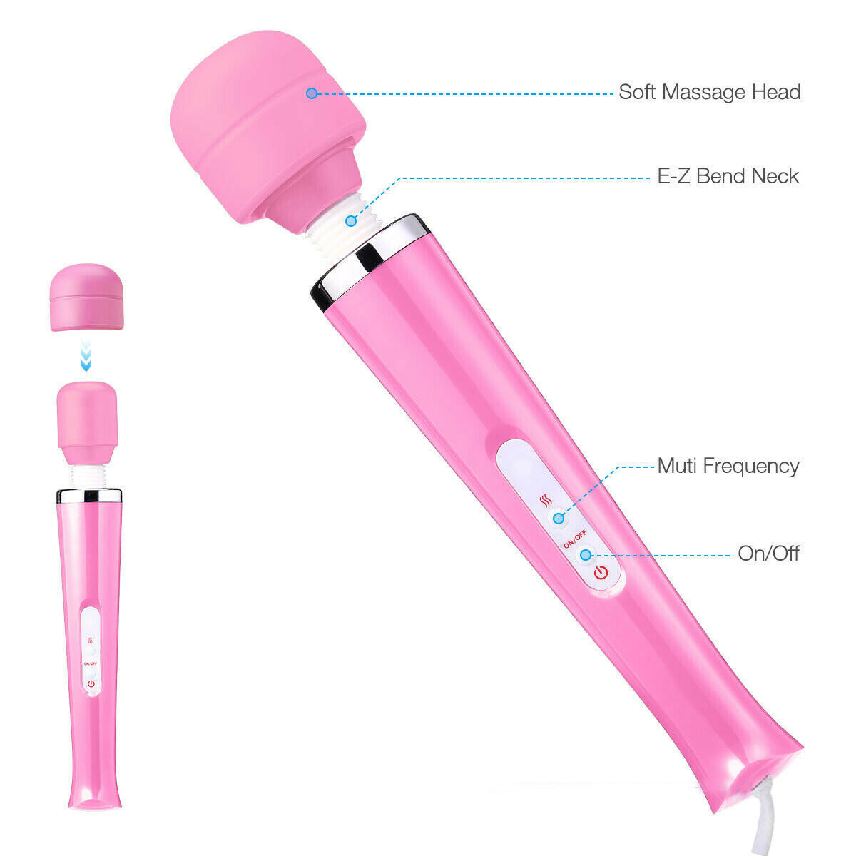 20 Speed Magic Massager Wand Full Body Pain Powerful Waterproof 10 Vibration Mode Massage Vibration UK Plug - Image 9