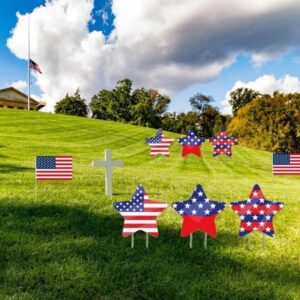 8Pcs 4th Of July Yard Sign With 16pcs Stake USA Flag Star Shape Memorial Day Lawn Decor
