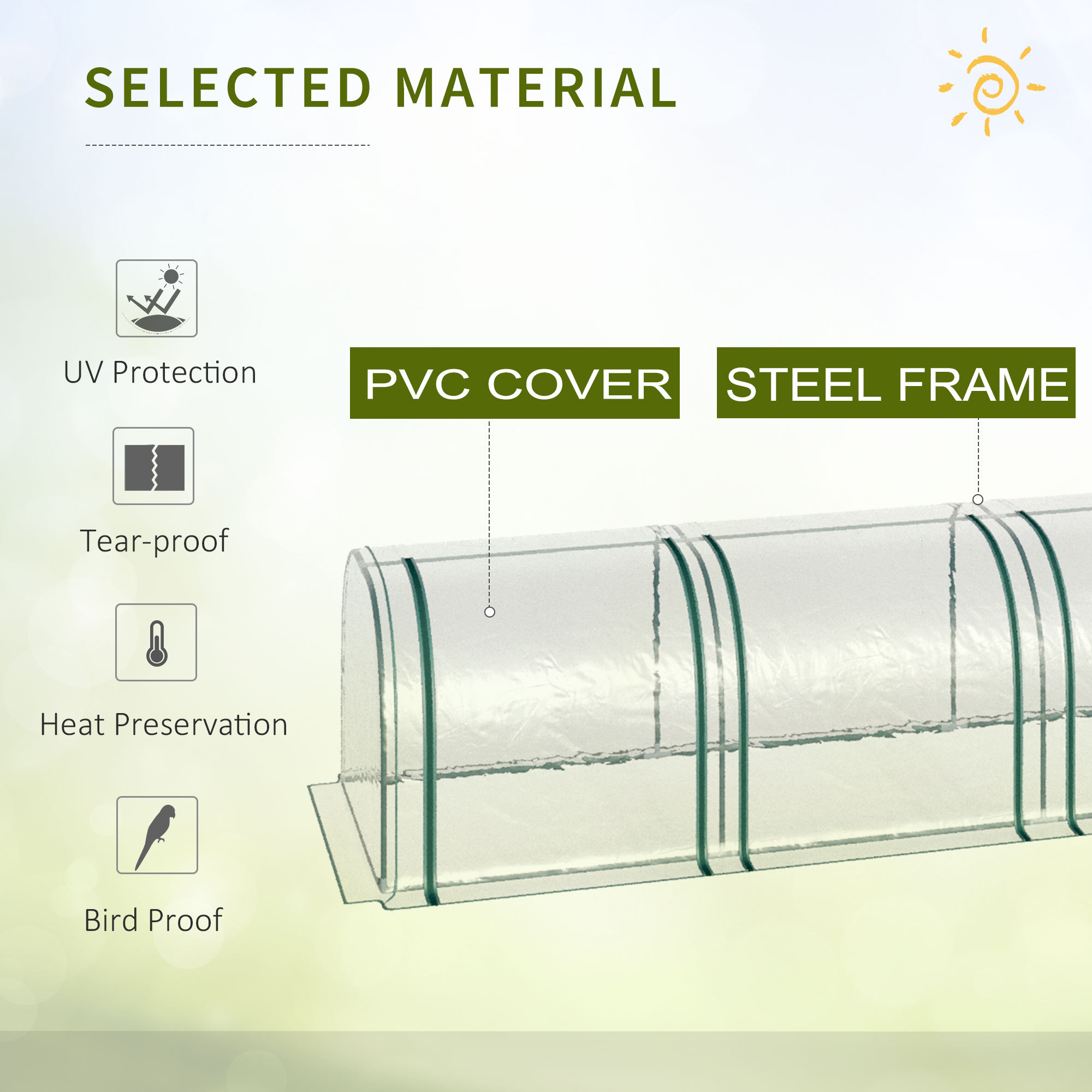 Portable Tunneled Greenhouse With 4 Zippered Doors, Water UV Fighting PVC Cover - Image 5