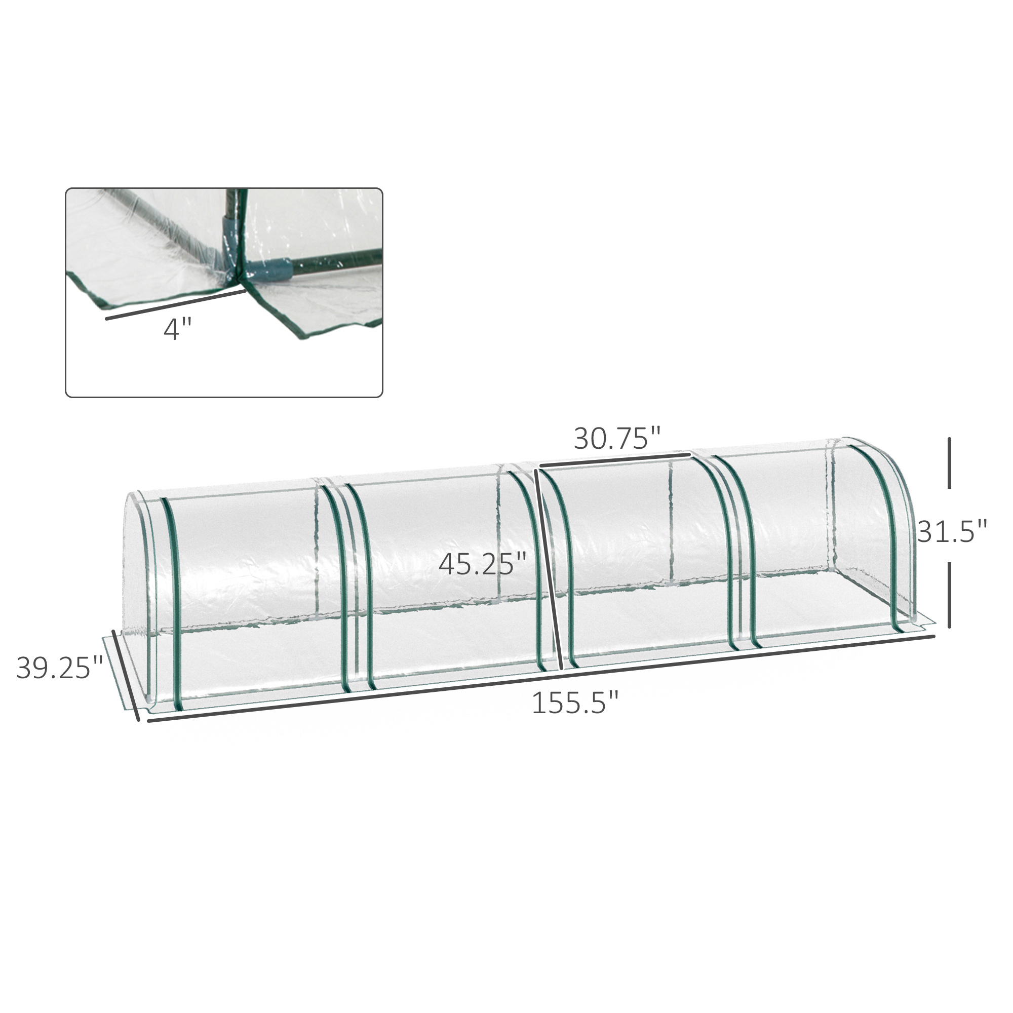 Portable Tunneled Greenhouse With 4 Zippered Doors, Water UV Fighting PVC Cover - Image 3