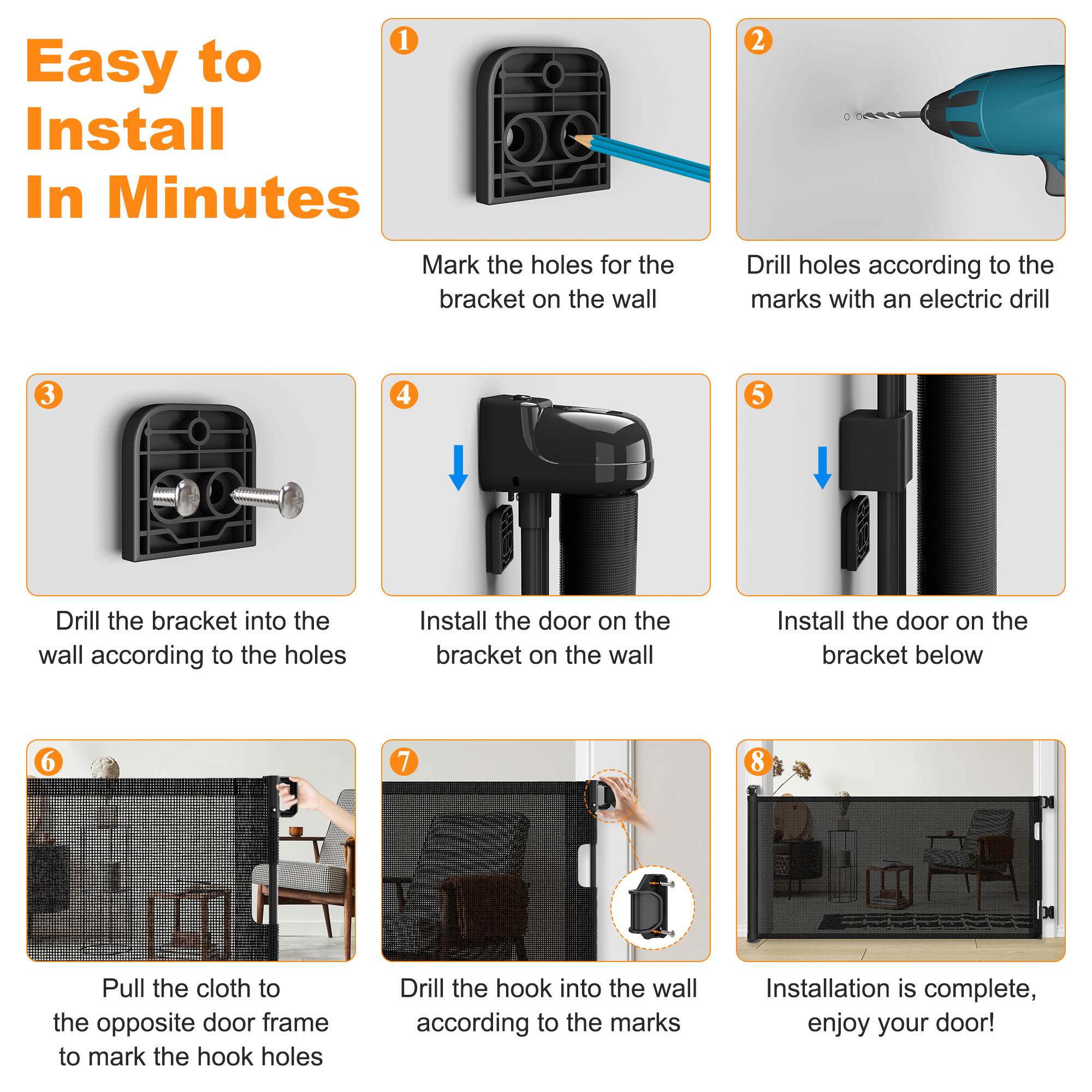 Retractable Baby Gate, Mesh Dog Gate For Doorways, Extends Up To 76 Wide, 33 Tall Child Safety Gate For Doorways, Indoor & Outdoors, Stairs, Hallways, Black Non-EBAY Certified Warehouse - Image 7