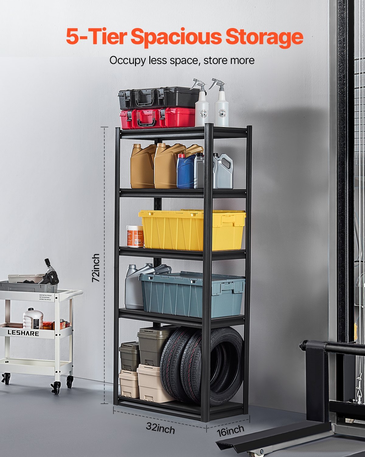 Storage Shelves, 2000 Lbs, 5 Tier Garage Storage Shelving, 16" D X 32" W X 72" H Adjustable Metal Shelves For Garage Shelves Utility Rack Shelf, Ideal For Kitchen, Warehouse, Basement, Black - Image 4