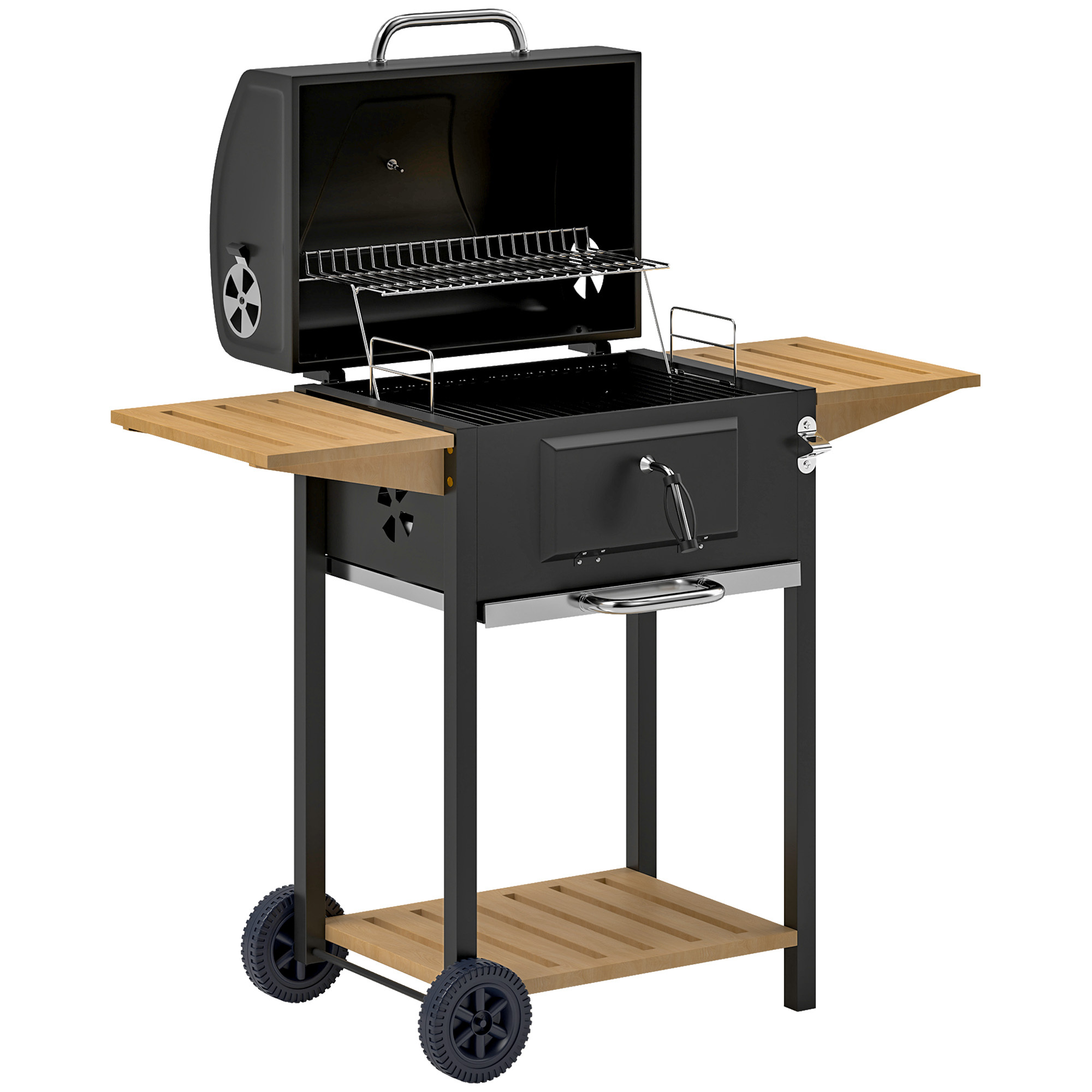 Charcoal BBQ Grill With 245 Sq. In. Cooking Area, Adjustable Charcoal Pan, 3 Shelves, Thermometer, Black - Image 6