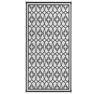 Reversible Outdoor Rug, Waterproof Plastic Straw With Carry Bag, 9 X 18, Black & White Lantern