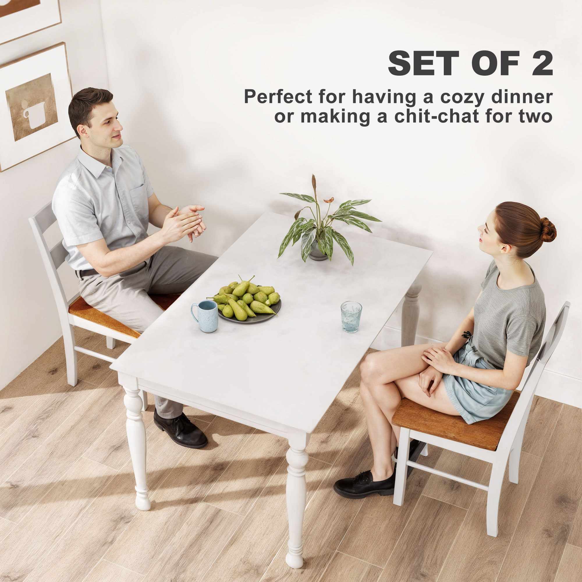 Farmhouse Dining Table Chairs, Set Of 2 Rubber Wood Kitchen Table Chairs With Open Back For Living Room, Light Gray - Image 4