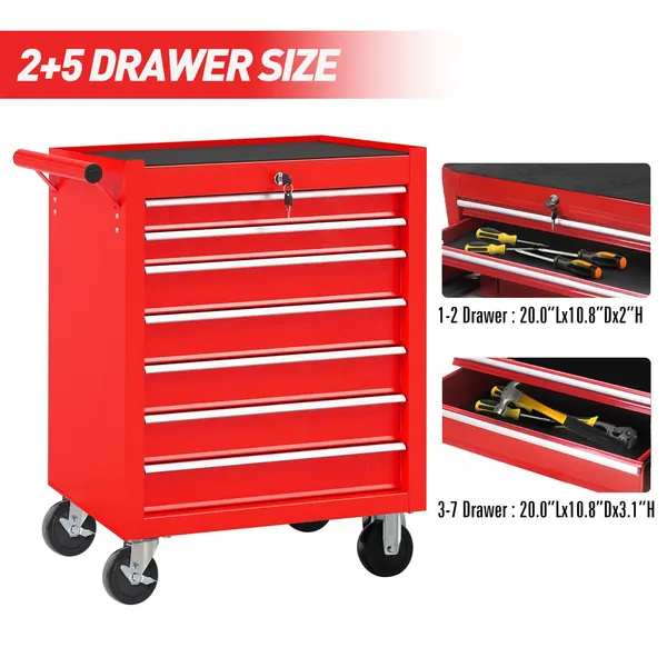 Rolling Tool Chest With 7-Drawer Tool Box With Wheels Multifunctional Tool Cart Mechanic Tool Storage Cabinet For Garage, Warehouse, Workshop, Repair Shop - Image 7