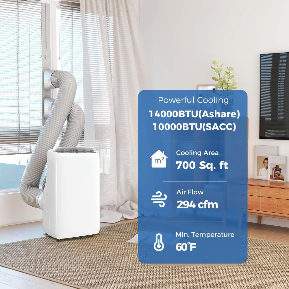 14000 BTU Portable Air Conditioner, Inverter & Dual Hose AC Unit W Cool, Dehumidifier, Fan, For 700 Sq. Ft, Window Kit - Image 3