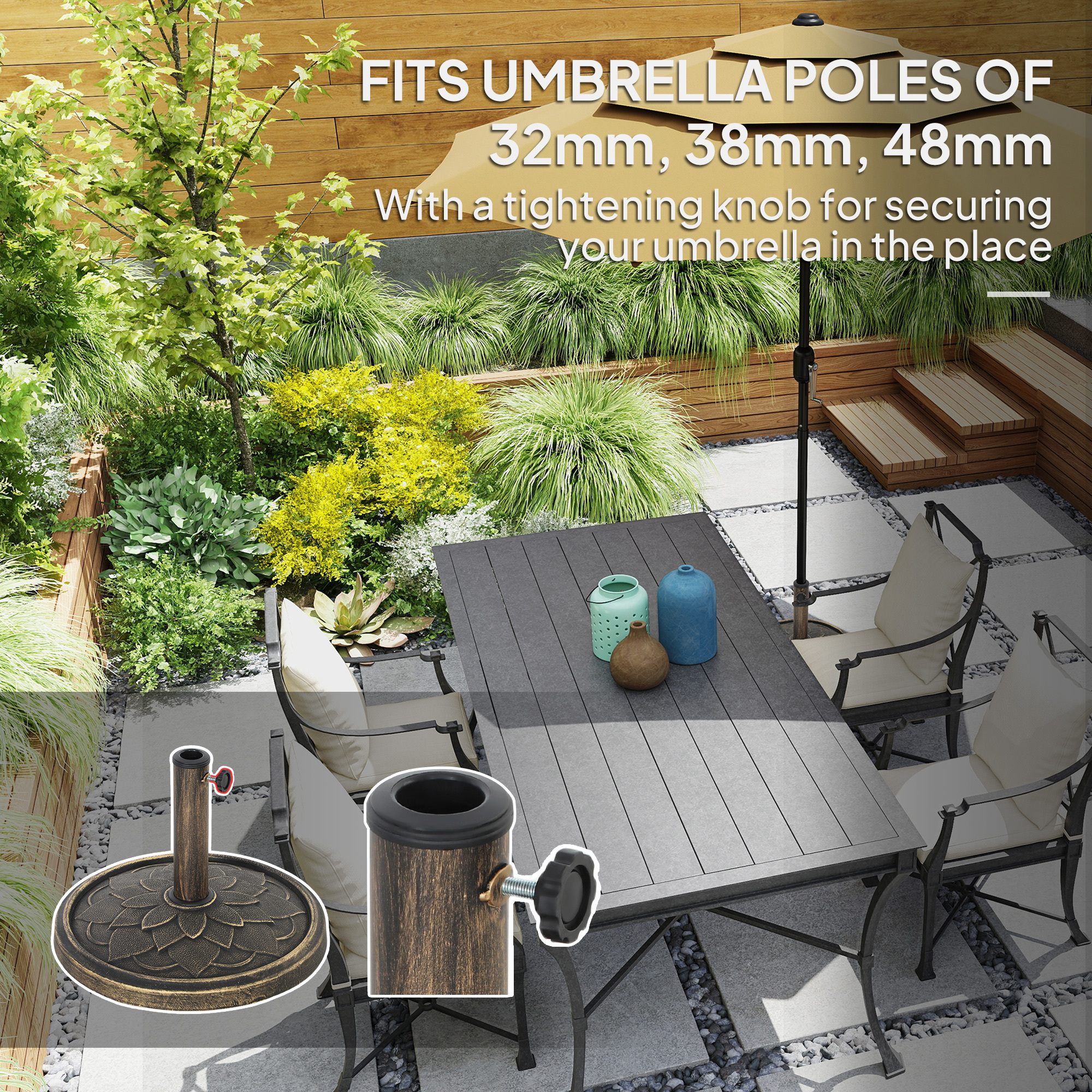 Round Patio Umbrella Base, 26 Lbs Resin Umbrella Stand Base, Heavy Duty Patio Umbrella Holder For 1.31.51.9 Umbrella Poles For Outdoor, Lawn, Poolside, Bronze - Image 3