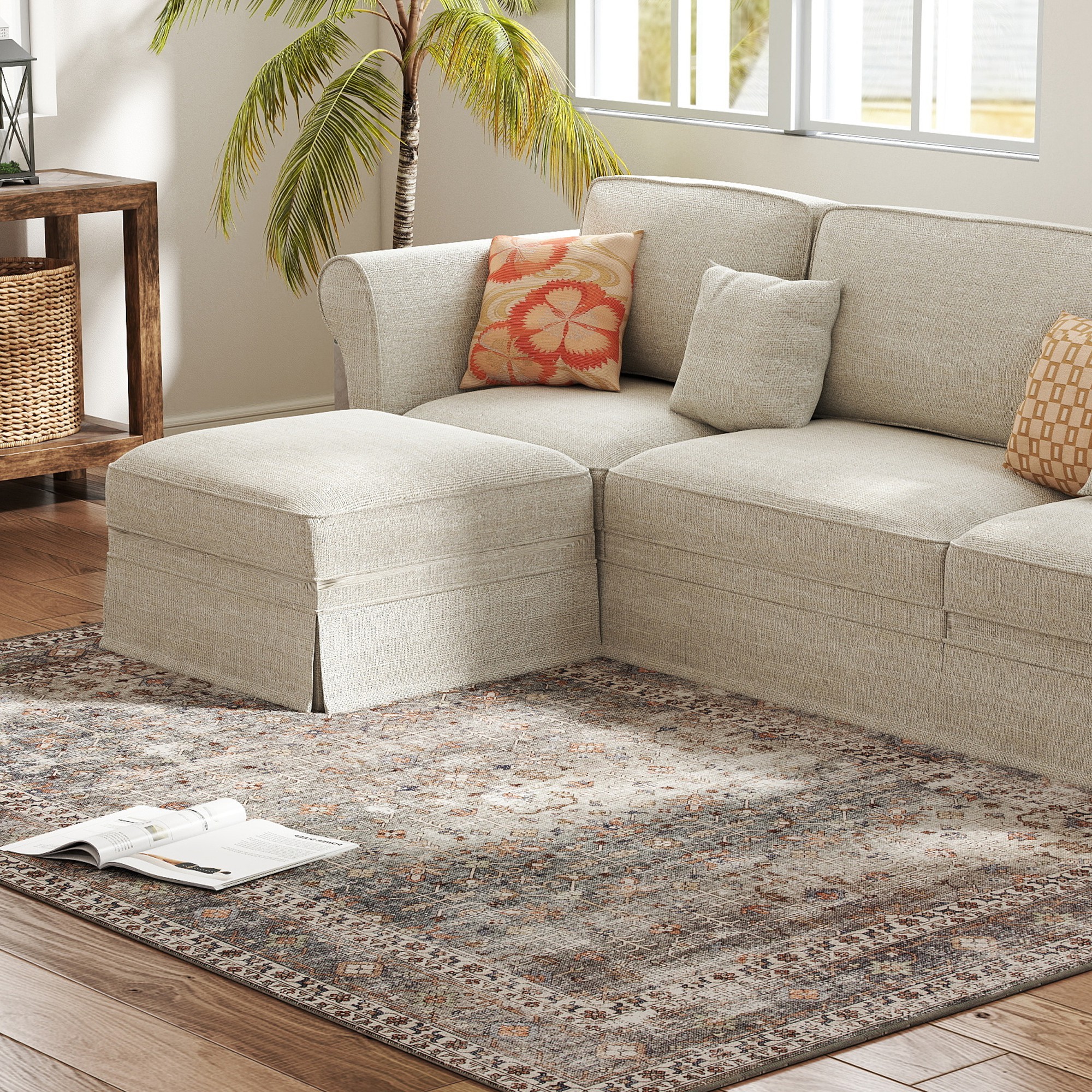 Machine Washable Area Rug 8x10, Non-Slip Traditional Floor Cover Foldable Carpet For Living Room, Dark Mixed-Brown - Image 4