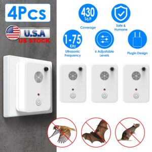 4Pack Plug In Ultrasonic Bat Repellent Indoor Bird Mouse Deterrent Device With 6 Adjustable Levels For Attic Garage Kitchen Warehouse