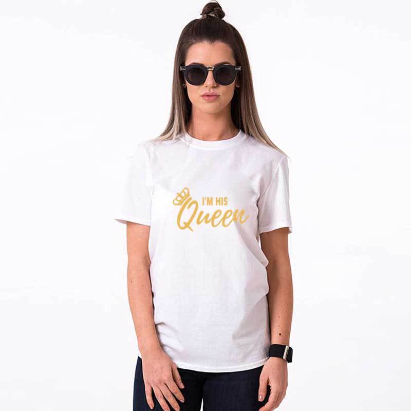I'm Her King, His Queen Trending Couple Men And Women Letters Short-Sleeved T-Shirt - Image 3