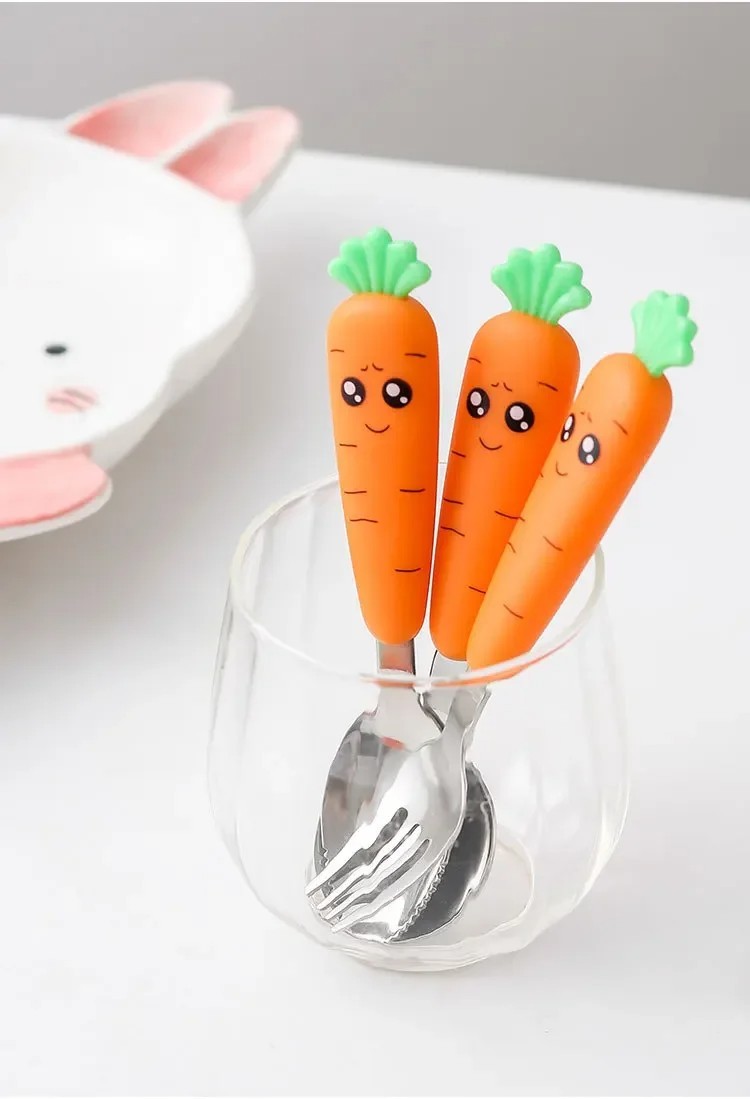New Trending Children's Carrot Tableware Suit 304 Stainless Steel Tableware Baby Solid Food Spoon Fork Tableware - Image 8
