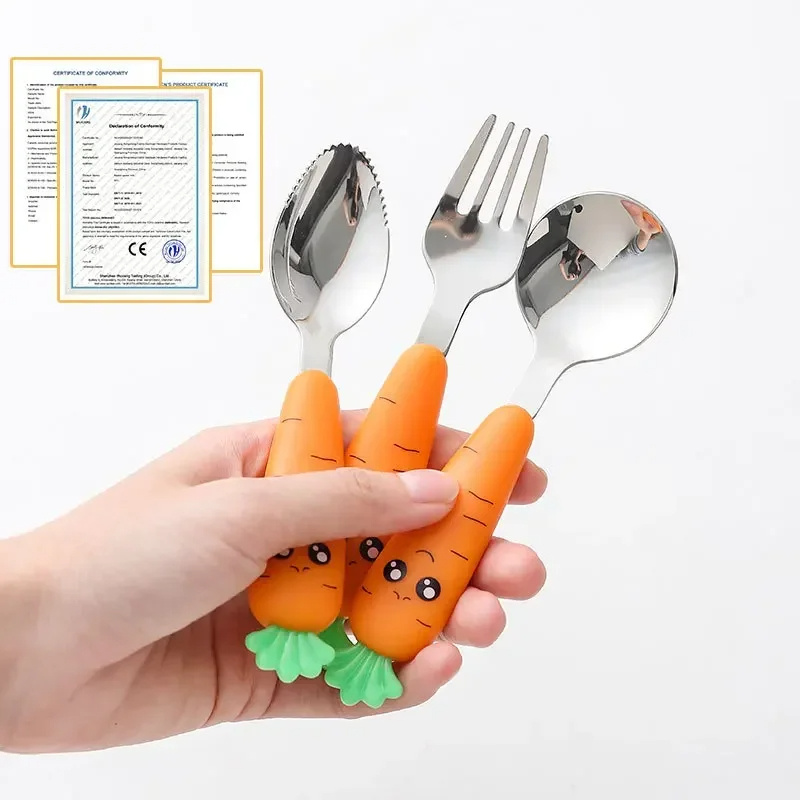 New Trending Children's Carrot Tableware Suit 304 Stainless Steel Tableware Baby Solid Food Spoon Fork Tableware - Image 2