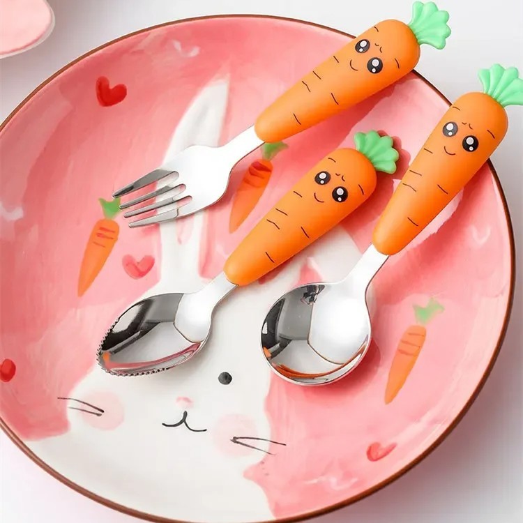 New Trending Children's Carrot Tableware Suit 304 Stainless Steel Tableware Baby Solid Food Spoon Fork Tableware - Image 3