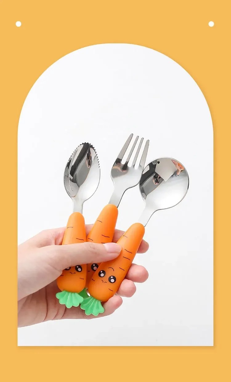 New Trending Children's Carrot Tableware Suit 304 Stainless Steel Tableware Baby Solid Food Spoon Fork Tableware - Image 6