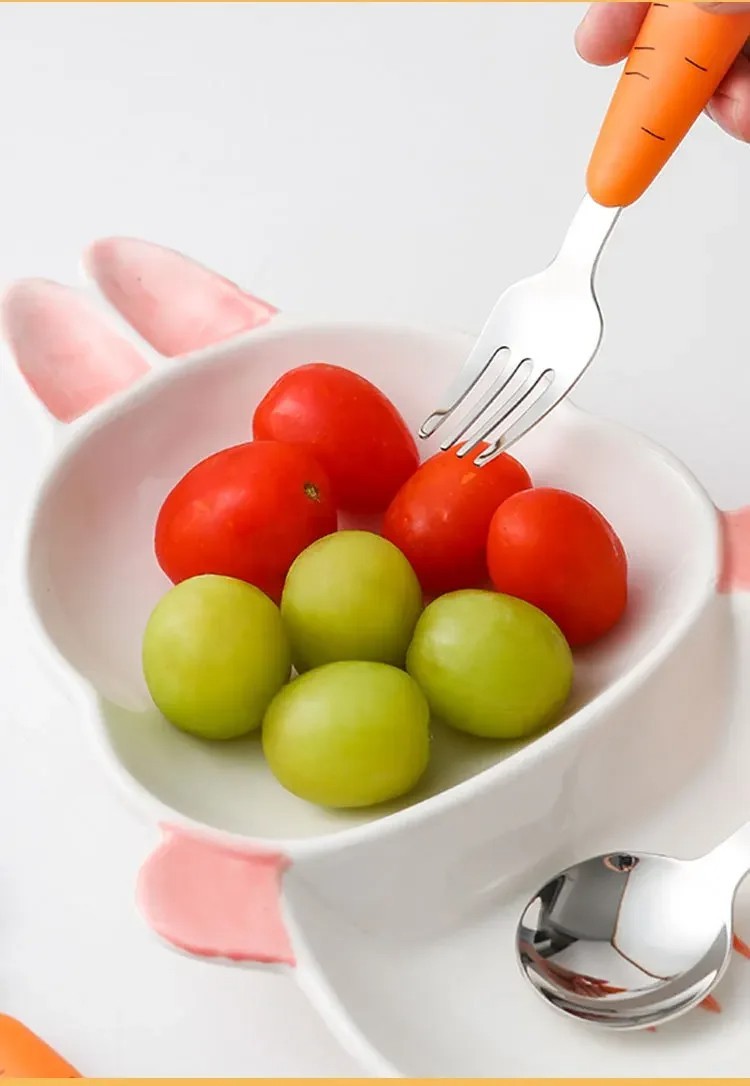 New Trending Children's Carrot Tableware Suit 304 Stainless Steel Tableware Baby Solid Food Spoon Fork Tableware - Image 4