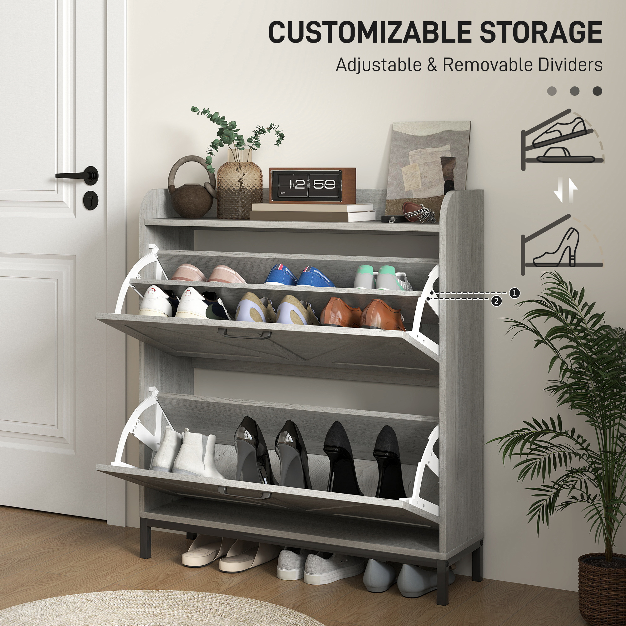 Shoe Cabinet Organizer With 2 Flip Drawers, Legs, Narrow Shoe Storage Cabinet For Entryway, Hallway, Light Gray - Image 2