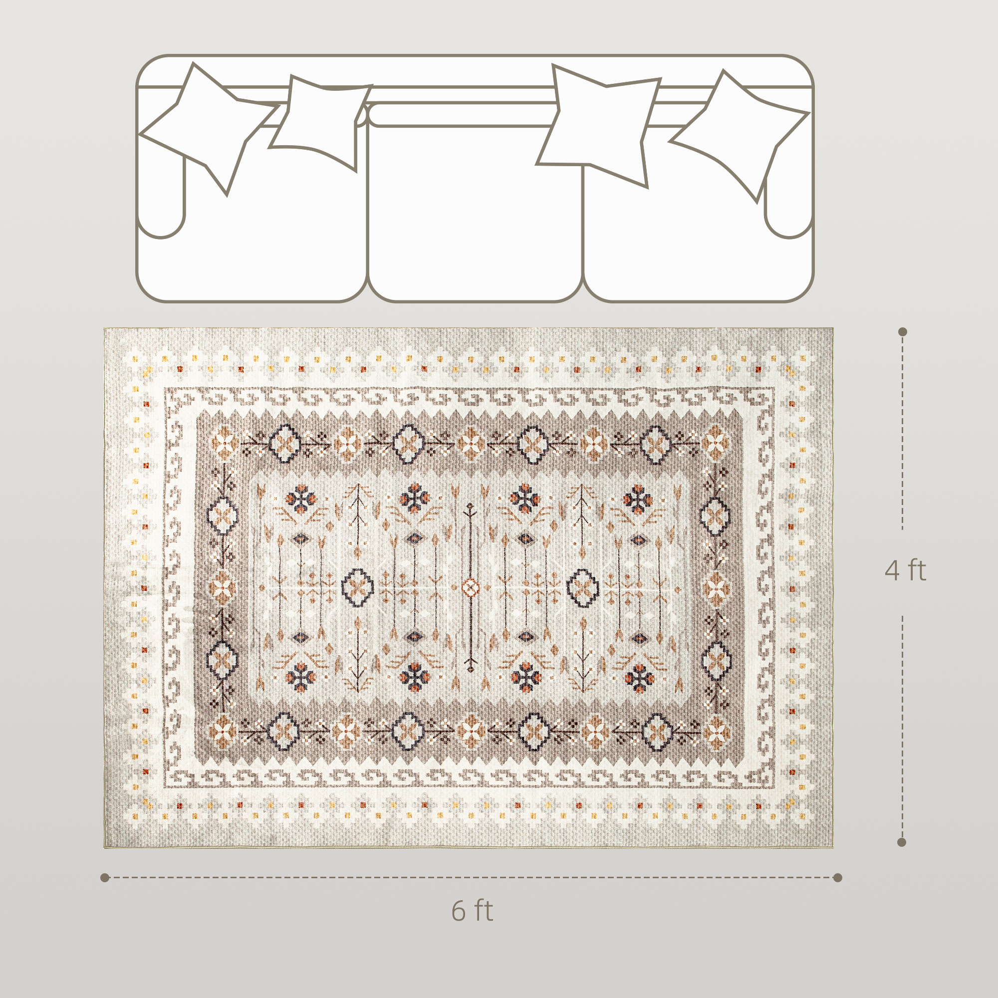 Machine Washable Area Rug 4x6, Non-Slip Boho Flannel Print Floor Carpet For Living Room, Bedroom, Dining Room, Brown - Image 5