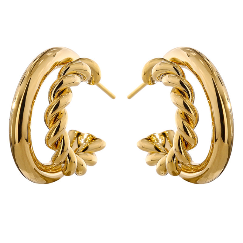 S925 Special-interest Design Simple Hemp Rope Double C Asymmetric Trending Earrings Ear Clip - Image 6