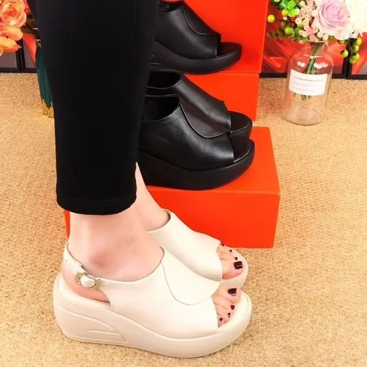 Summer New Real Soft Leather Wedge Sandals Women's Outer Wear Fashion Trending Platform - Image 4