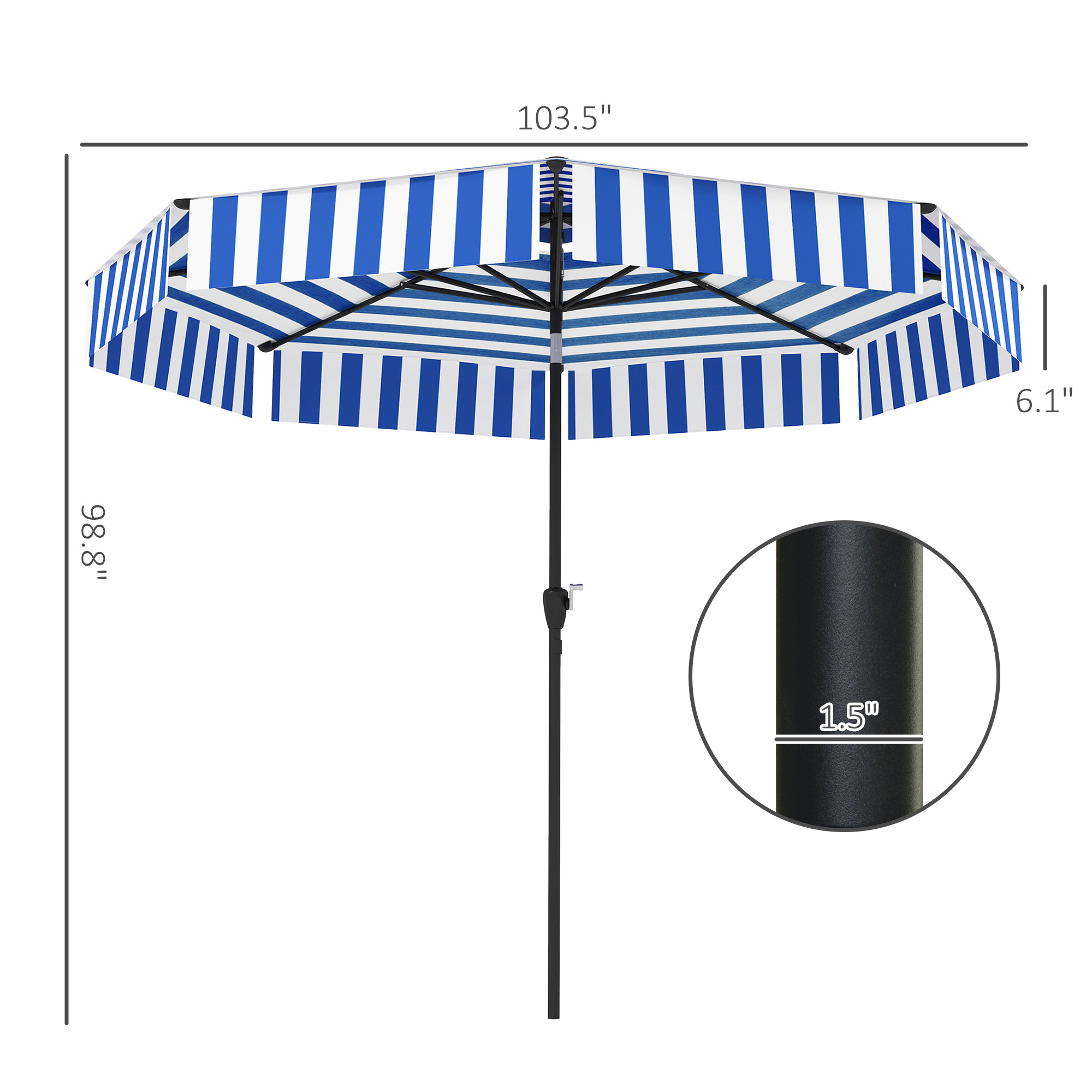 8.6FT Patio Umbrella, Outdoor Market Umbrella, 2-Tier Vented Patio Table Umbrella With Crank 8 Ribs, Tiltable Porch Umbrella For Garden Deck Poolside, Navy Blue - Image 3