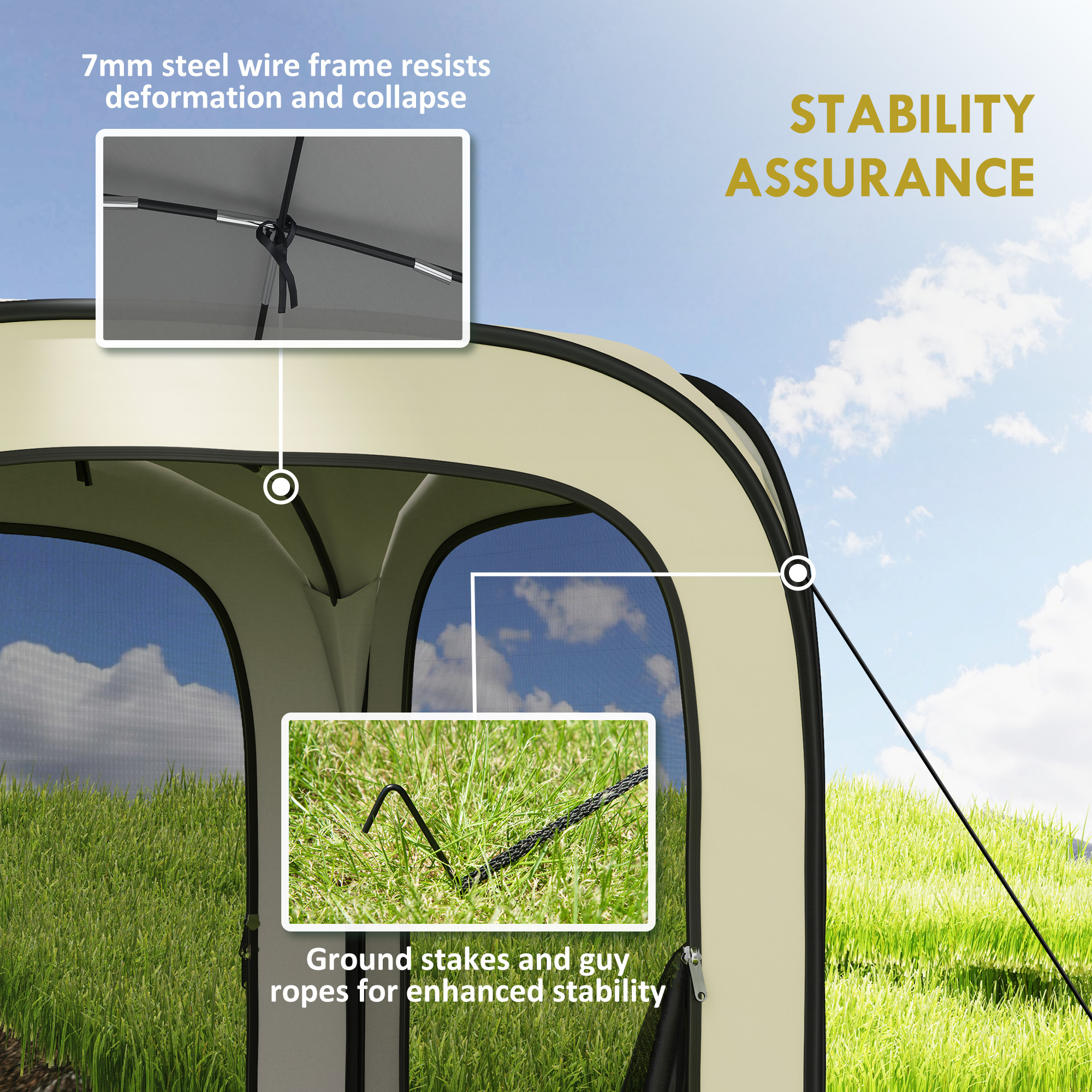 6 X 6ft Tent, UPF50 Portable Camping Gazebo Screen House With Carry Bag, Beige - Image 2