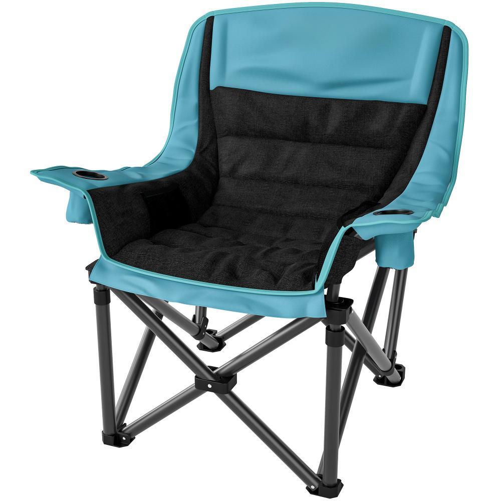 Camping Chair For Adults, Portable Folding Camping Chair W Side Pockets, Cup Holders, Carry Bag, Green And Black - Image 2