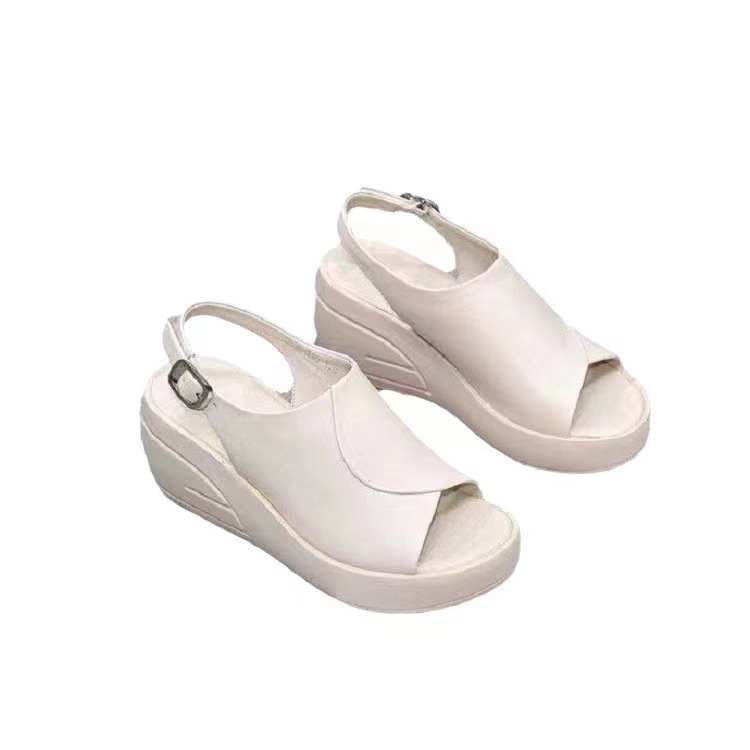 Summer New Real Soft Leather Wedge Sandals Women's Outer Wear Fashion Trending Platform - Image 3