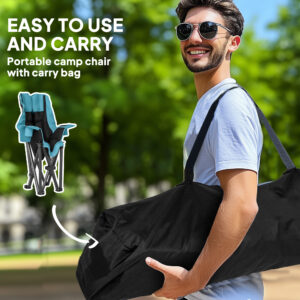 Camping Chair For Adults, Portable Folding Camping Chair W Side Pockets, Cup Holders, Carry Bag, Green And Black