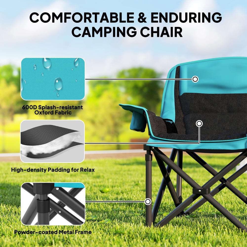 Camping Chair For Adults, Portable Folding Camping Chair W Side Pockets, Cup Holders, Carry Bag, Green And Black - Image 4