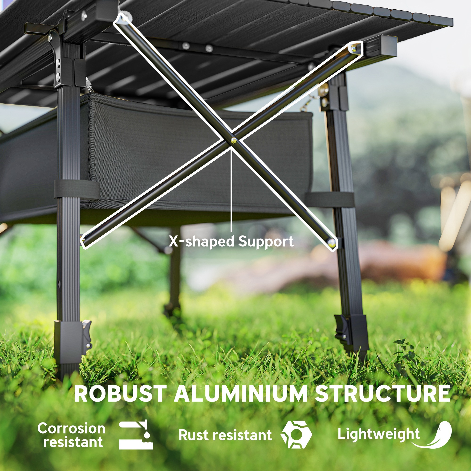 3ft Aluminum Small Folding Table, Portable Camping Table With Storage Bag, Carry Bag For Outdoor Picnic BBQ, Black - Image 2