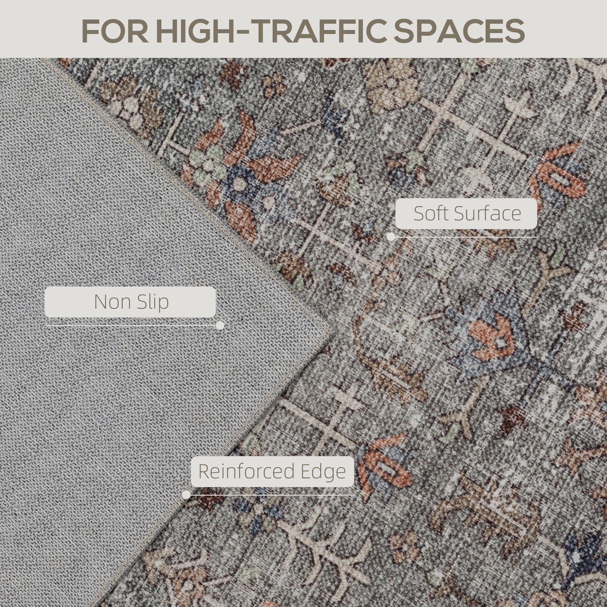 Machine Washable Area Rug 8x10, Non-Slip Traditional Floor Cover Foldable Carpet For Living Room, Dark Mixed-Brown - Image 5