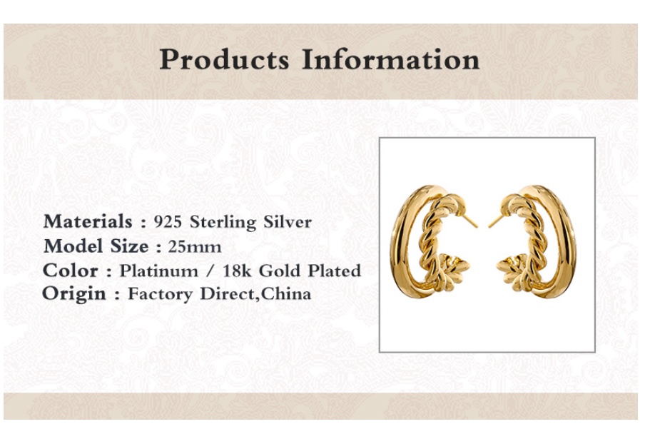 S925 Special-interest Design Simple Hemp Rope Double C Asymmetric Trending Earrings Ear Clip - Image 5