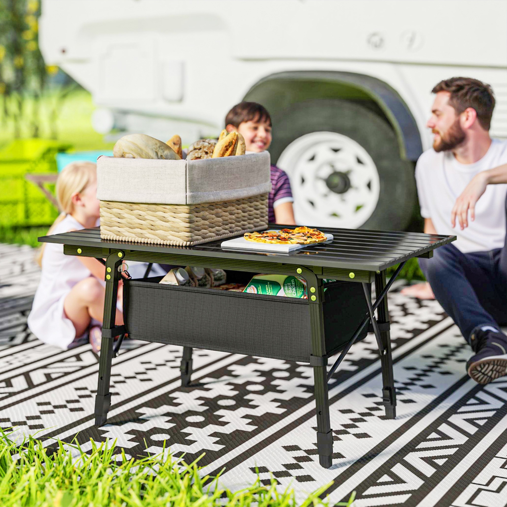 3ft Aluminum Small Folding Table, Portable Camping Table With Storage Bag, Carry Bag For Outdoor Picnic BBQ, Black - Image 5