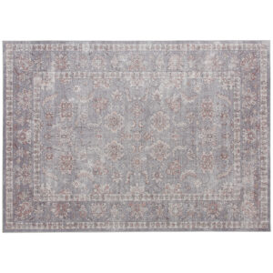Machine Washable Area Rug 5x7, Non-Slip Traditional Flower Print Floor Carpet For Living Room, Bedroom, Grey And Brown