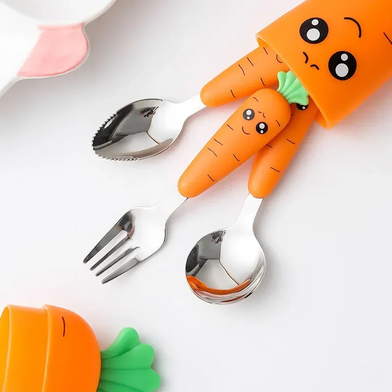 New Trending Children's Carrot Tableware Suit 304 Stainless Steel Tableware Baby Solid Food Spoon Fork Tableware - Image 7