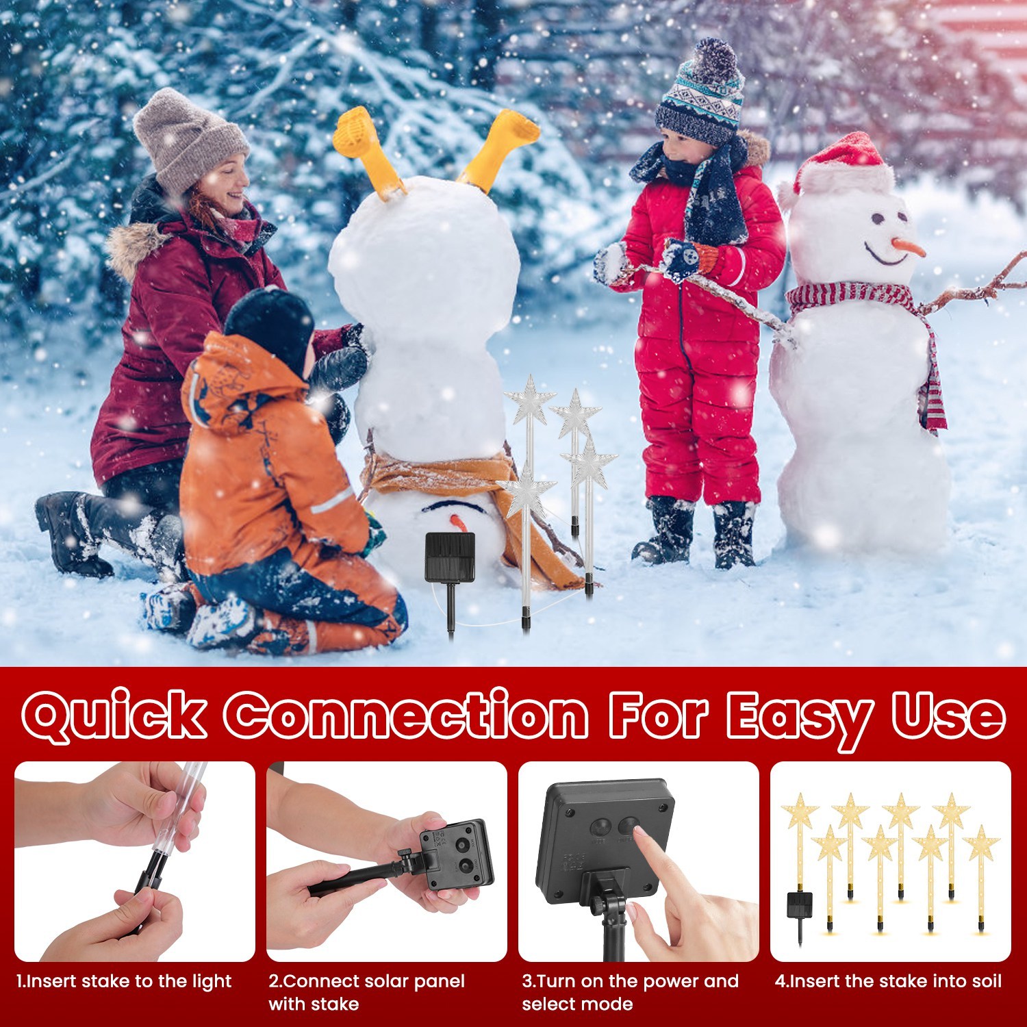 8Pack Christmas Solar Stake Light 64LED Beads Star Shaped Pathway Lights With 8 Lighting Modes IP64 Waterproof Xmas Decoration For Garden Patio Yard Porch Driveway - Image 2