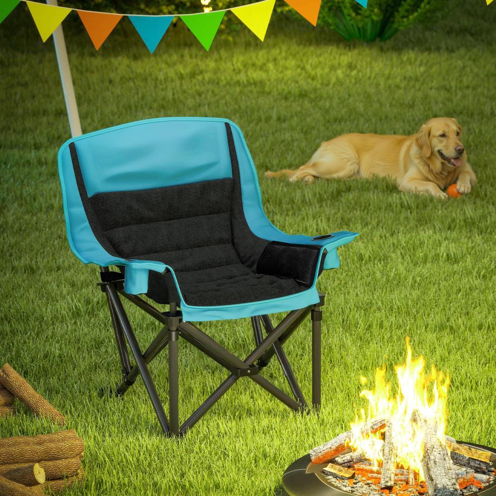 Camping Chair For Adults, Portable Folding Camping Chair W Side Pockets, Cup Holders, Carry Bag, Green And Black - Image 3