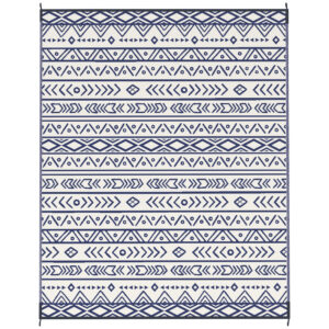 Reversible Outdoor Rug, Waterproof Plastic Straw With Carry Bag, 8 X 10, Blue & White Geometric