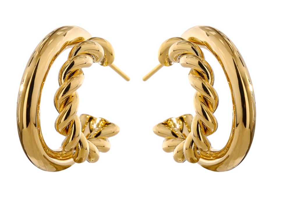 S925 Special-interest Design Simple Hemp Rope Double C Asymmetric Trending Earrings Ear Clip - Image 4