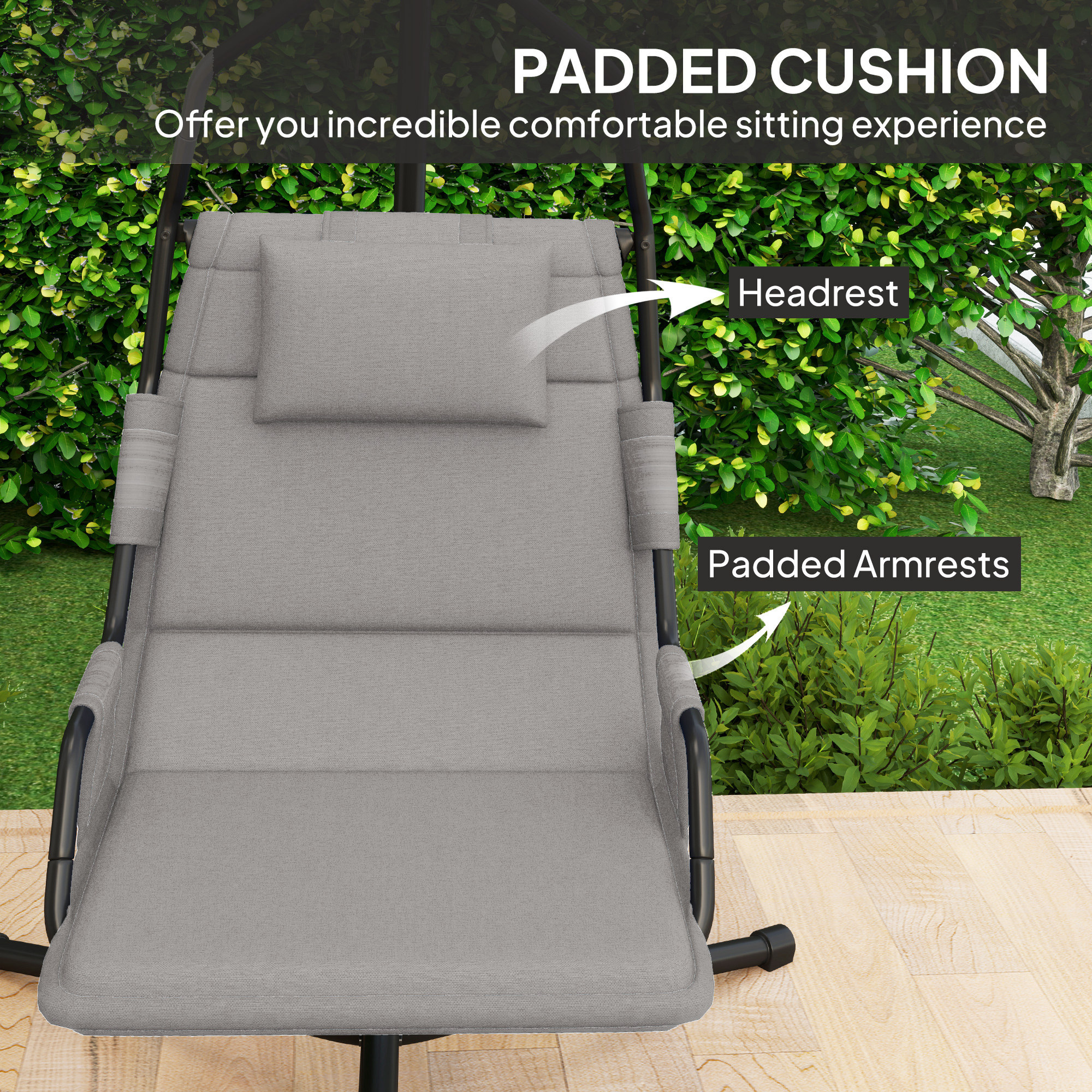 Hammock Chair With Stand And PA Coating Cushion, Hanging Swing Chair With Steel Frame For Indoor And Outdoor, Gray - Image 6